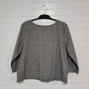 Hot Cotton Size Medium Linen Cotton Top Tartan Plaid 3/4 Sleeve Lagenlook Preppy